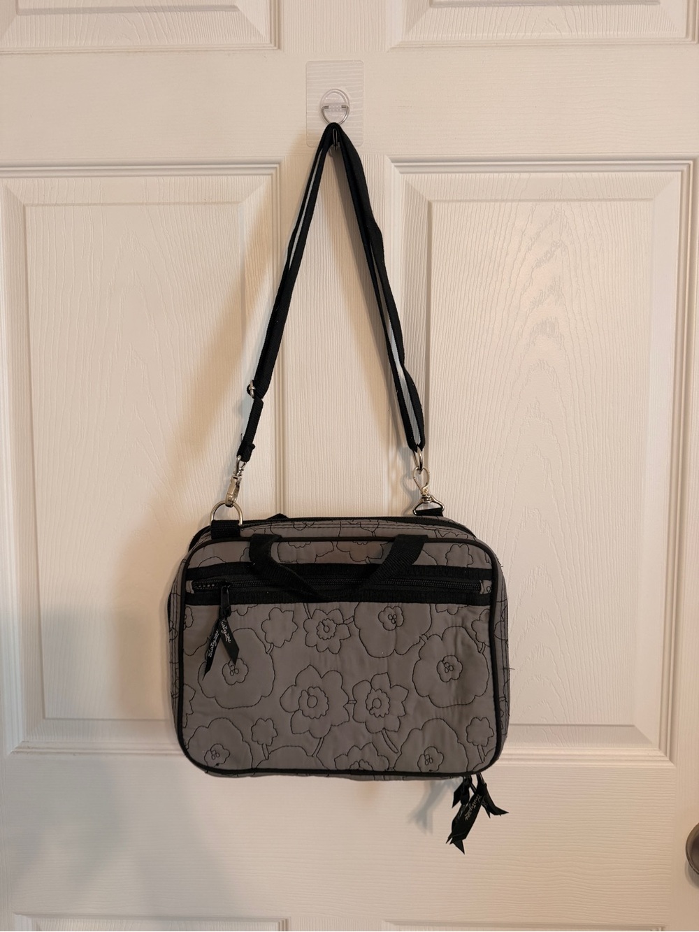 Thirty-One Gray Floral Travel Cosmetic Organizer Bag with Clear Pouches